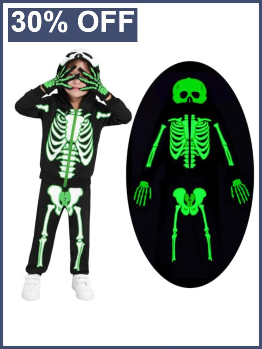 Kids Skeleton Costume Glow in the Dark Halloween Hoodie Pants Set